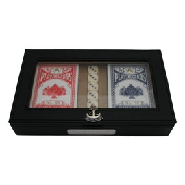 Gamekeepers Cottage gifts Royal Navy Crown and Anchor Playing Cards and 5 Dice in Black PU Case Poker Gift With Free Engraving ME1 BM