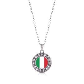 Inspired Silver - Italian Flag - Silver Necklace for Women - Circle Pendant Chain Necklace Jewelry Gift with Cubic Zirconia - Women's Necklace Charm with Lobster Claw Clasp