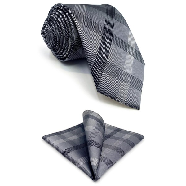 S&W SHLAX&WING Ties for Men Necktie Gray Check Extra Long