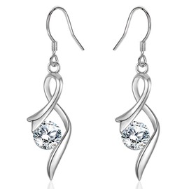 Sterling Silver Drop Earrings for Women, Silver Dangle Earrings with Cubic Zirconia │Linear Forever Love Hypoallergenic Earring for Sensitive Ears│Birthday Anniversary Christmas Jewellery Gift Silver