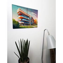 The Plum Penguin Modernism Building Duo Wall Art - 6mm Thick A4 MDF Wood Panels - Textured Vivid Home Decor Canvas Alternative 40 x 30cm