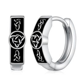 Viking Earrings for Men 925 Sterling Silver Celtic Knot Hoop Earrings Viking Black Hoop Earring Small Huggie Hoop Earrings Jewelry Gifts for Women Men
