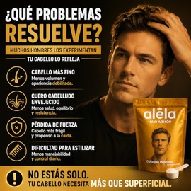 ALELA Hair Armor Colágeno para Hombre Soporte Capilar y Fortaleza del Cabello Colágeno Hidrolizado Bovino Tipo I y III Proteína sin Sabor