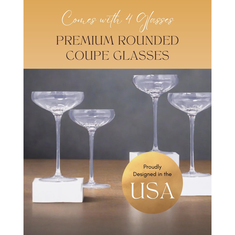 Rounded Cocktail Coupe Glasses – Set of 4 Elegant 8oz