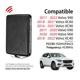 Keylessbest Replacement for 2019 2020 2021 2022 Volvo S90 XC60 XC90 V90 V60 XC40 Key Fob Remote Control YG0HUF8423 4 Buttons 433MHz