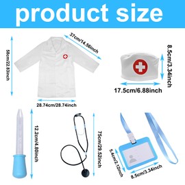 8 Pieces Of Kids Doctors Outfit, Doctor Costume Kids, Including Outerwear, Hat, Stethoscope, Lanyard Tag And Dropper, Clothing Accessories, Doctor Role-Playing Set, Girl And Boy Birthday Gifts (White)