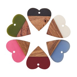 LiQunSweet 24 Pcs Resin & Wood Pendants Sweet Heart Shape Charms Bulk for Women Girl Necklace Earrings Bracelet Jewelry Making - 24x25mm