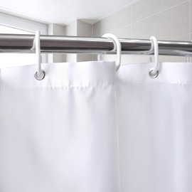 Aoohome White Fabric Shower Curtain Liner, Bathroom Curtain with Hooks for Hotel, Waterproof, Weighted Hem, 72 Width x 75 Height Inch