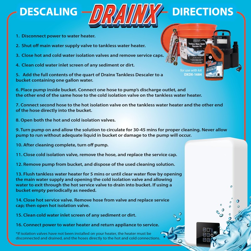 DrainX Tankless Water Heater Flushing Kit with Eco-safe Liquid Descaler