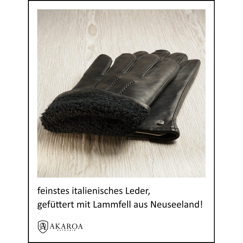 AKAROA ESTD 2019 DAN Men's Leather Gloves, Touchscreen Function, Italian