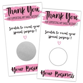 REWIDPARTY 50 Pink Stripes Fashion Thank You Scratch Off Cards for Small Business Appreciation