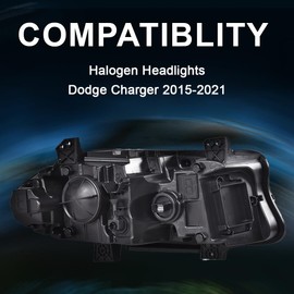 DOTCOM LED DRL Projector Headlight Assembly Fit For Dodge Charger 2015 2016 2017 2018 2019 2020 2021 Halogen Model Headlamp Right Passenger Side,Clear lens Black Housing Amber Reflector