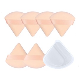 6Pcs Triangle powder puffs with 1Pc Storage Box Kit,Beige Soft velvet Face Makeup Sponge Powder Puffs Set for Face Powder Setting loose Powder Mineral Powder Cosmetic Foundation Blending Wet Dry