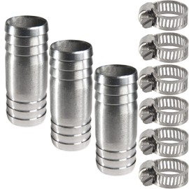 MSAEIQUN Stainless Steel 1" Barb Splicer Mender Round Union Coupler Hose Fitting with Stainless Steel Pipe Clamps for Water/Fuel/Air (Pack of 3)