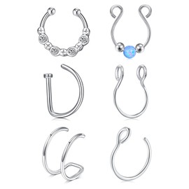 VFUN Fake Nose Piercing Fake Septum Opal False Nose Ring Double Fake Septum Piercing Fake Lip Labyrinth Stud Non-Piercing Nose Ring