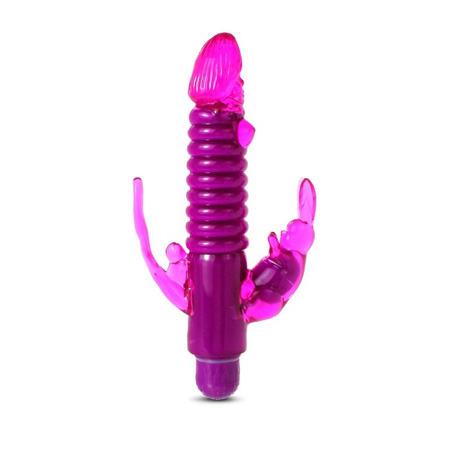 Wireless 8 Inch Ribbed Rabbit Vibrator with Anal Tickler - Violet - Waterproof Multispeed Vibrating Dildo - Rated #1 Vibrator Guaranteed - Provides Endless Hours of Pleasure - Stimulates G-spot, Anus, and Clitoris At the Same Time - By Healthy Vibes