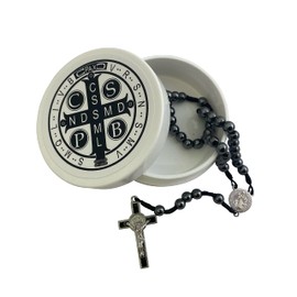 Westmon Works Saint Benedict Rosary with Hematite Metal Beads and Protective Case, Metal, No Gemstone