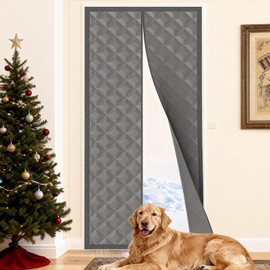 Vaniture Magnetic Thermal Insulated Door Curtain Fits Door Size 32" x 80", Magnetic Thermal Cover for Winter with Weatherproof Oxford Fabric and Cotton Fiber Fill, Grey