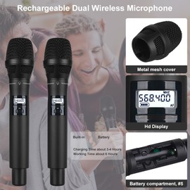 Doslnlya Wireless Microphone System with Bimetal Microphone, UHF Handheld Wireless Moving Coil Microphone, for Sing, Karaoke, Church, DJ, Party, Wedding,(GLXD92)