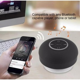 Mini Waterproof Speaker LED Portable Bluetooth Device Touch Controls, Suction Mount Base, Compatible With Phones and Tablets, Black Speakers Audio Studio Listening In Shower, Bathroom, Colourful