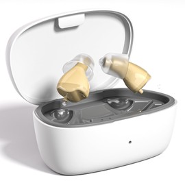 Hearing Aids, Hearing Aids for Seniors, OTC Hearing Aids Rechargeable with Comfort Design & Noise Cancellation, Hearing Amplifiers for Seniors Severe Hearing Loss with Invisible In-Ear Device (Beige)