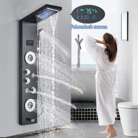 FUZ Shower Panel Tower System Stainless Steel Massage Faucet LED Rain Waterfall Kit