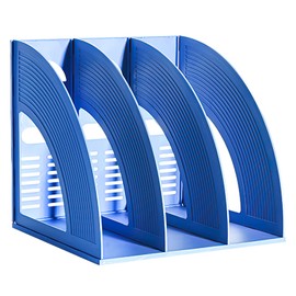 SAYEEC Magazine File Holders Folder Magazine Storage Holder Binder Stand 3 Compartment Blue Standing File Bookshelf Organizer Box Magazine Divider Black Holds Documents for School/Working/Students