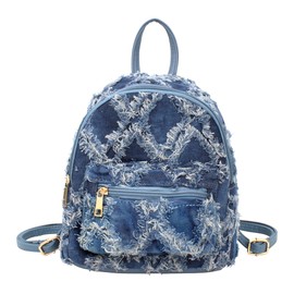 Women Mini Denim Backpack Jeans Backpack Casual Vintage Quilted Distressed Daypack Travel Shoulder Bag Satchel