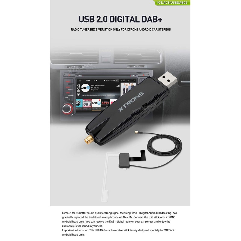 XTRONS DAB+ USB 2.0 Digital DAB+ Radio Tuner Receiver Stick