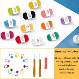 Liameph 25 PCS Knitting Kit,Knitting Kits for Beginners Adults,Coloured Knitting Starter Kit for Adults,Dishcloth Knitting Kit,12 Colours Yarn & 2 Bamboo Knitting Needles,for Handcrafts Arts