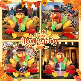 Kofero Inflatable Turkey 6FT Height Thanksgiving Decorations Outdoor Blow Up Turkey Giant with Corn and Pilgrim Hat Led Light for Happy Fall Harvest Holiday Indoor Outside Autumn Décor