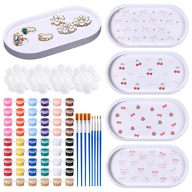 MotiMind 4 Set Jewelry Tray Ceramics to Paint Ready to Paint Your Own Ceramic Ring Dish Holder DIY Unpainted Plaster Trinket Dish Paintable Tray Crafts with Brush Palette for Adults(Oval Shape)