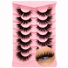 7 Pairs of 3D False Eyelashes, Cat Eye, Fluffy Volume, Curly, Cat-Eye, Artificial Eyelashes, Natural Look, Reusable, Handmade Faux Mink Makeup Eyelashes (7P-HR-Z31)