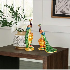 Hastcraft Metal Peacock Couple Statue-Multicolor Pair Figurine, Decorative Showpiece for Home Living/Bedroom, Office Beautiful Murti Sculpture Tabletop –Attractive Gift for Thanksgiving & New Year