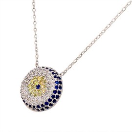 My Daily Styles 925 Sterling Silver Evil Eye Blue White Yellow CZ Pendant Necklace
