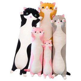 Long Cat Plush Pillow Soft Cat Hugging Pillow Stuffed Animal Pillow Cute Kitty Sleeping Throw Pillow Gift for Kids(150cm/59.05inch,Black