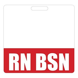 RN BSN Badge Buddy (rojo) - Etiquetas resistentes para enfermeras registradas con BSN - Tarjeta de identificación de doble cara
