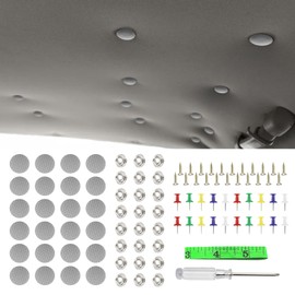 PACLVIO Car Roof Headliner Repair Kit, Car Ceiling Fabric Repair, Auto Roof Snap Rivets Retainer with Installation Tool, Universal for Interior Ceiling Cloth Fixing Repair Buckle (Grey Grid)