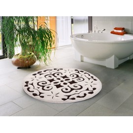 Saffron Fabs Bath Rug 100% Soft Cotton, 36 Inch Round, Damask Pattern, Latex Spray Non-Skid Backing, Chocolate/Ivory Color, Hand Tufted, Heavy 200 GSF Wt, Machine Washable, Construction