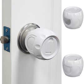 Baby Safety Door Knob Covers,(2 Pack) Baby Proof Door Handle Covers,Door Knob Child Proof Lockable Design,Door Handle Lock Cover,Parent Grip Door Knob Covers for Home,Living Room,Bedroom (White)