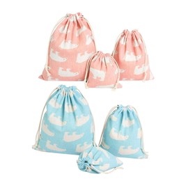 Tofficu 6 Pack Cotton Linen Drawstring Bags Travel Storage for Cosmetics Gadgets