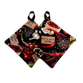 Potholder set in a Lobster and Shrimp Cajun Fabric Print by Sewuseful Studios