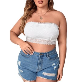 SOLY HUX Women's Plus Size Lace Strapless Bandeau Bralette Bra Solid White 2XL