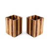 SHOPUKASA 2 Pack Wood Pen Pencil Holder Stand Multi Purpose Natural Wood Pencil Cup Pot Desk Organizer Storage Box (2 Pack Striped Pattern)