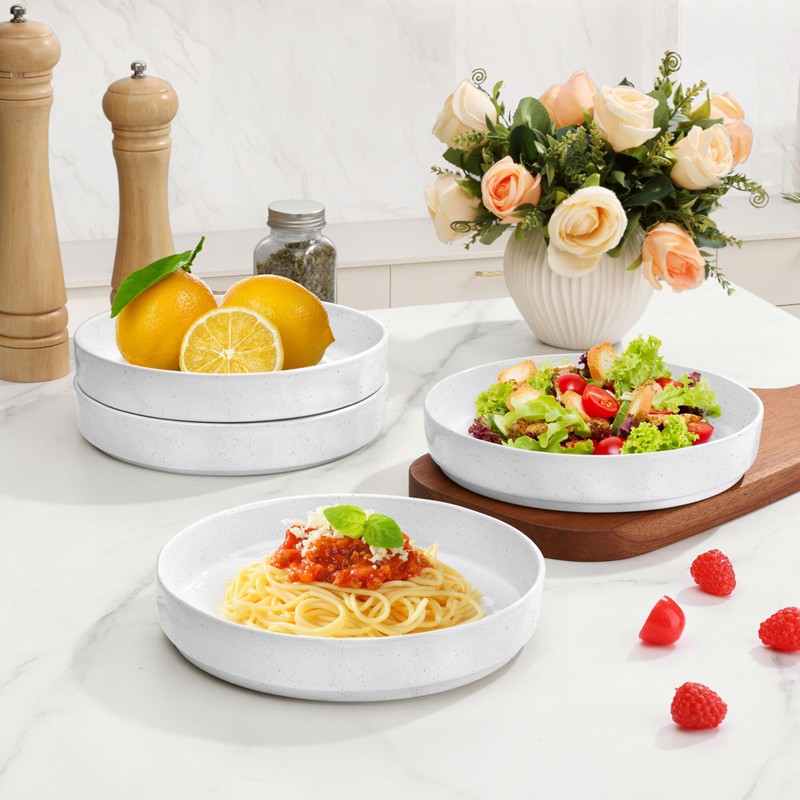 Herogo Pasta Bowls Set of 4, 34oz Stoneware Large Wide