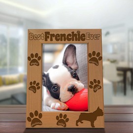 Kate Posh Best Frenchie Ever Engraved Leather Picture Frame, French Bulldog Photo Frame, Pet Memorial Gifts, New Puppy Gifts, Dog Lover Gift, Paw Prints on My Heart (5x7 Vertical)