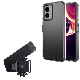 BoxWave Holster Compatible with Boost Celero5G SC - ActiveStretch Sport Armband, Adjustable Armband for Workout and Running - Jet Black