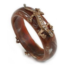Avalaya Vintage Inspired Brown Acrylic Bangle with Gold Tone Lizard Motif/Size M/L