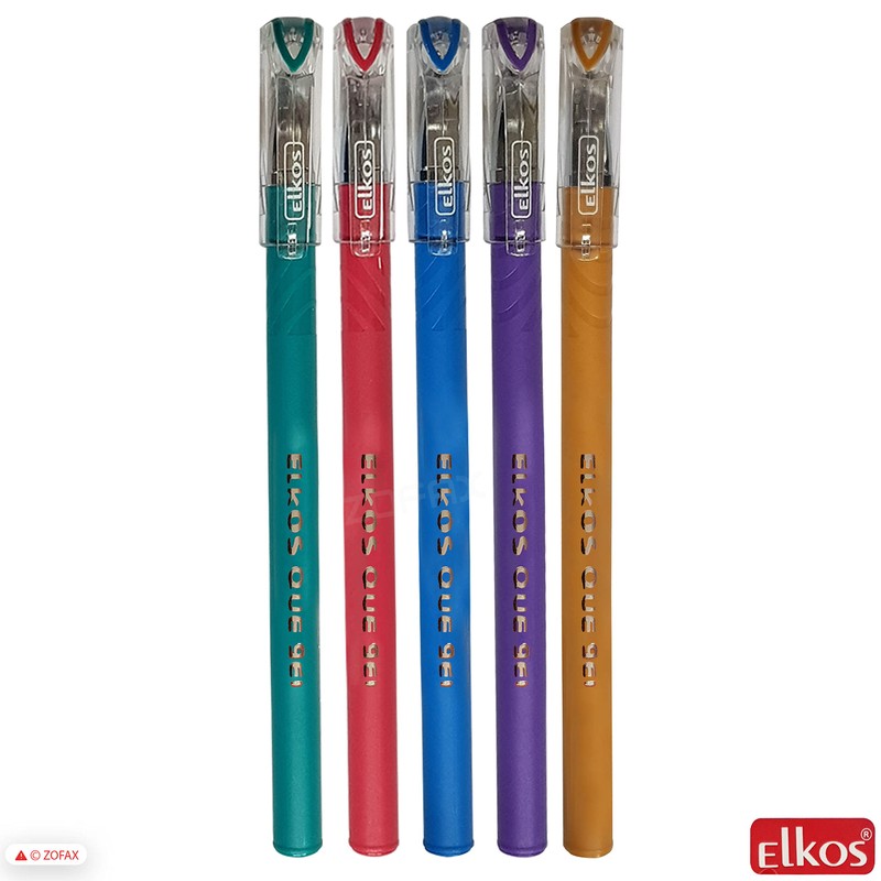 ELKOS BLUE Gel Pens, 0.7mm Fine Point, Pack of 5,