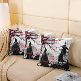 Feelyou Japanese Samurai Throw Pillow Covers 18"x18" Set of 2 Kids Japanese Ukiyoe Decorative Pillowcase for Boys Girls Cherry Blossoms Home Decor Cushion Cover Japanese-Style Outdoor Pillows Covers